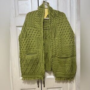Connemara Knit Wear Vintage Women Merino Wool Shawl Pocket Sweater Ireland Cover